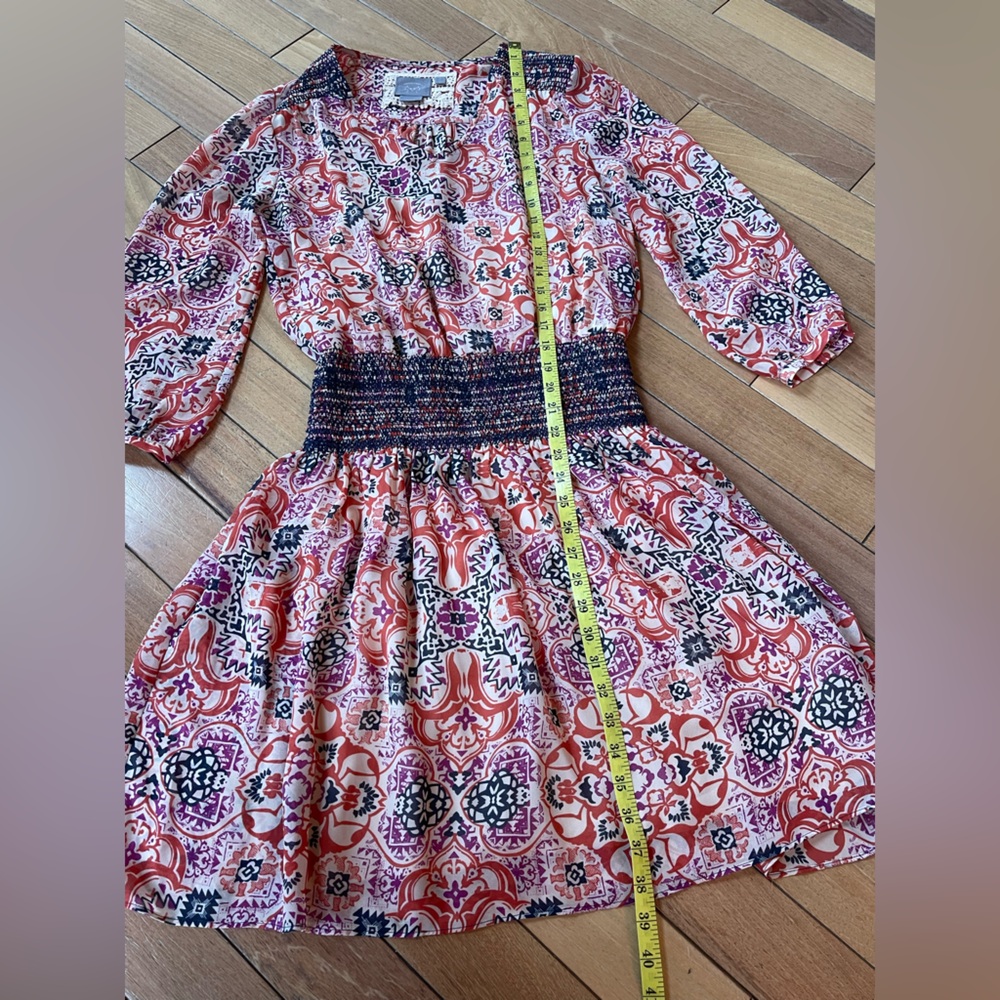 Vanessa Virginia “Day Tripper” Printed Smocked Waist Dress Size S - Picture 7 of 16